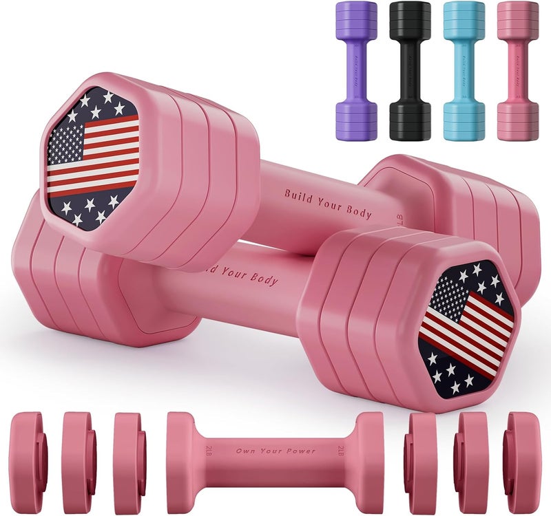 Zempox Adjustable Dumbbell Set of 2, 4 in 1 Hand Weights for Women at Home, 5 lb Weights Dumbbells set of 2, Each 2lb 3lb 4lb 5lb with TPU Soft Rubber Handle for Home Gym Exercise Training - Image 1